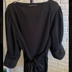Zara Black fur trimmed blouse